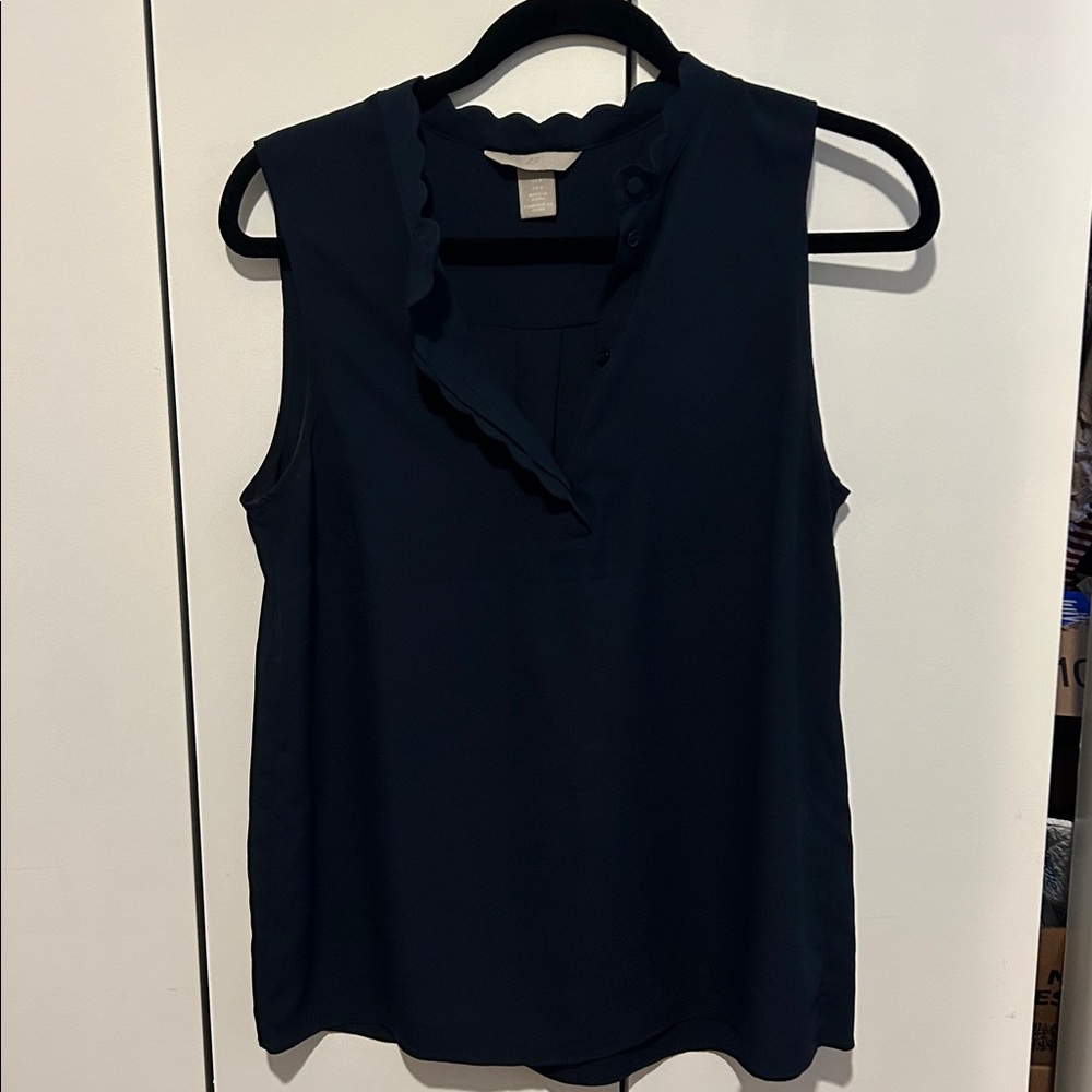 H&M Dark Blue Button-Up tank Blouse
